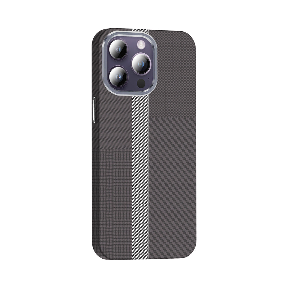 Apple iPhone 14 Pro Max Kılıf M-safe Şarj Özellikli Karbon Fiber Görünümlü Zore Gros Kapak Desert Titanyum