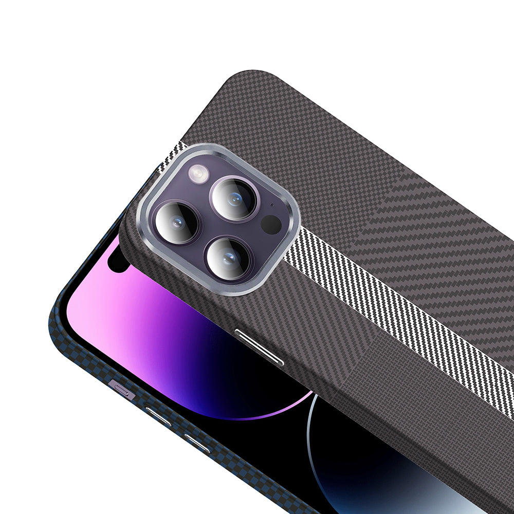 Apple iPhone 14 Pro Max Kılıf M-safe Şarj Özellikli Karbon Fiber Görünümlü Zore Gros Kapak Siyah