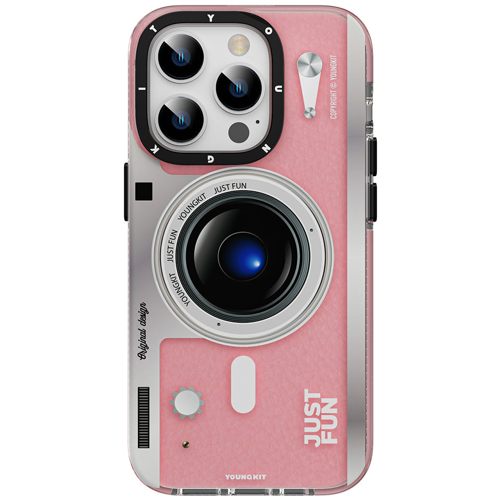 Apple iPhone 14 Pro Max Kılıf Magsafe Şarj Özellikli Lens Figürlü YoungKit Art Film Serisi Kapak Pembe