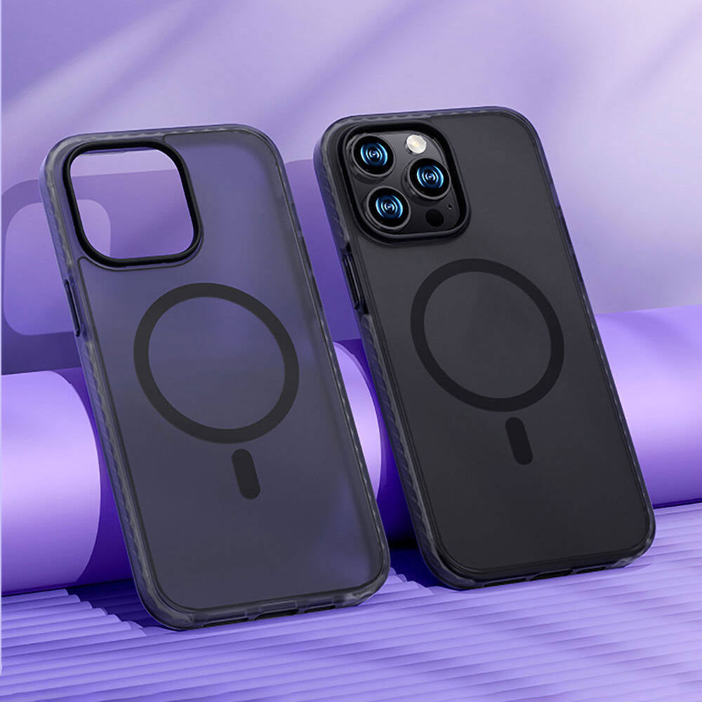 Apple iPhone 14 Pro Max Kılıf Magsafe Şarj Özellikli Mat Arka Yüzey Benks Drop Resistance Kapak Mavi