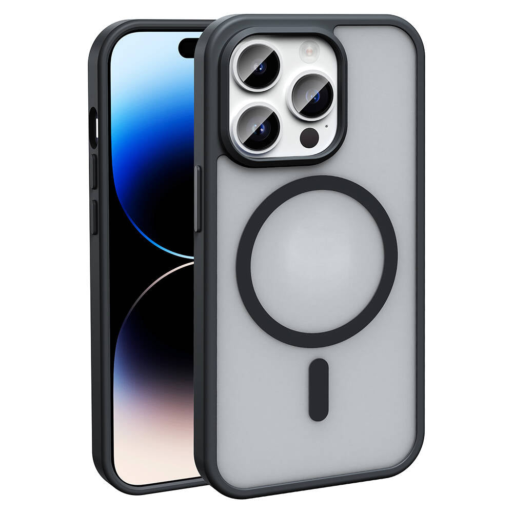 Apple iPhone 14 Pro Max Kılıf M-safe Şarj Özellikli Mat Arka Yüzey Zore Sio Kapak Gri