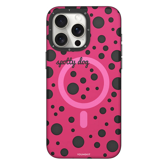 Apple iPhone 14 Pro Max Kılıf Magsafe Şarj Özellikli Polka Dot Desenli Youngkit Spots Serisi Kapak Pembe