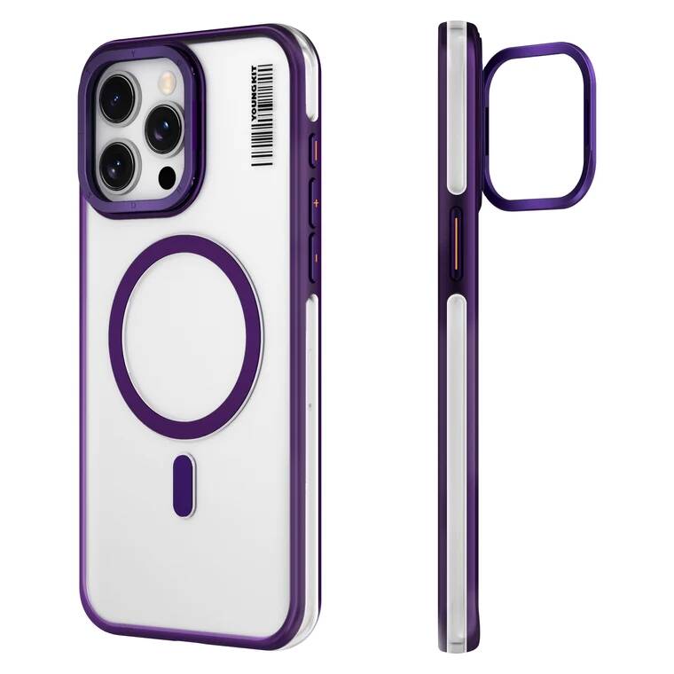 Apple iPhone 14 Pro Max Kılıf Magsafe Şarj Özellikli Sararma Önleyici Youngkit Crystal Grid Kapak Gold