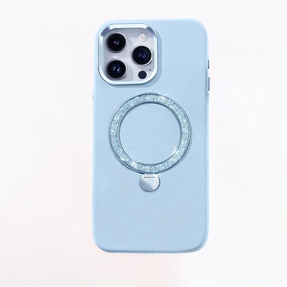 Apple iPhone 14 Pro Max Kılıf M-safe Şarj Özellikli Standlı Suni Deri Tasarımlı Pynana Dancing Circle Serisi Kapak Lila