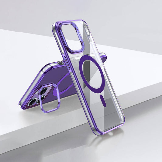 Apple iPhone 14 Pro Max Kılıf Magsafe Şarj Özellikli Wlons Standlı Efsane Kapak Mor