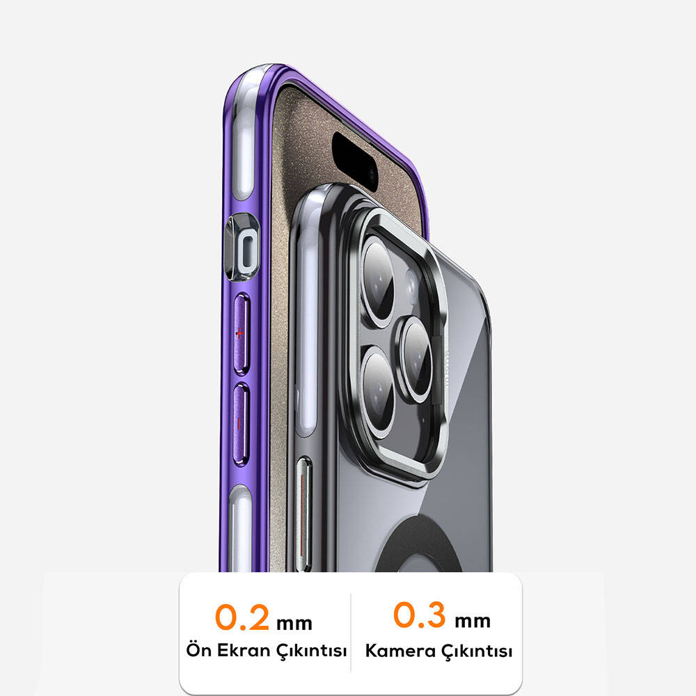 Apple iPhone 14 Pro Max Kılıf Magsafe Şarj Özellikli Wlons Standlı Efsane Kapak Gümüş