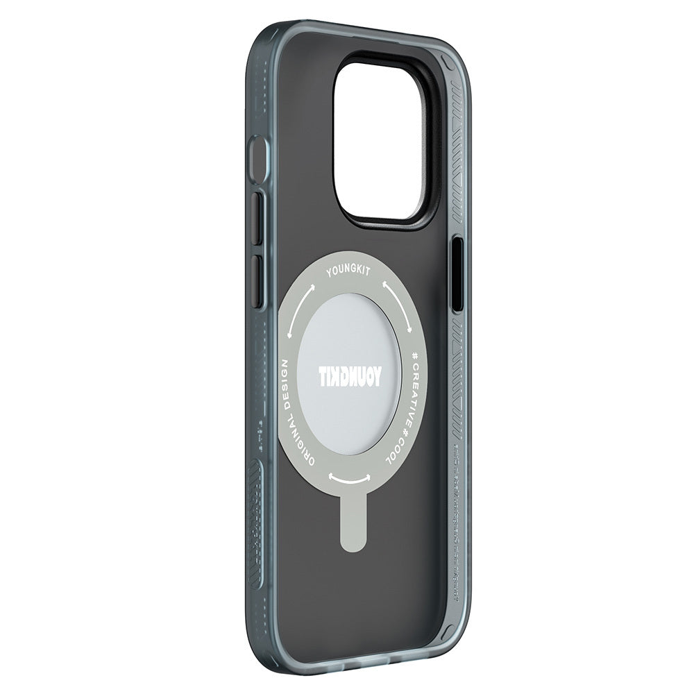 Apple iPhone 14 Pro Max Kılıf Magsafe Şarj Özellikli Youngkit 360° Standlı Technology Serisi Kapak Gri