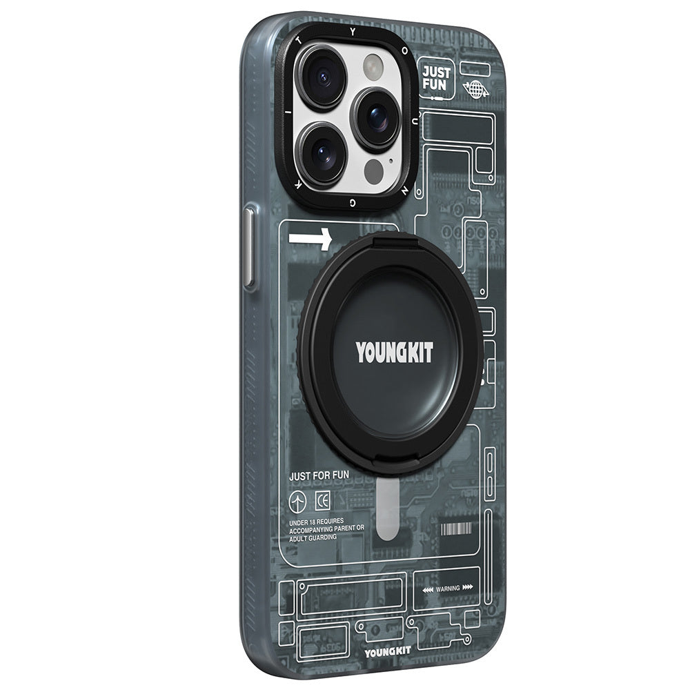 Apple iPhone 14 Pro Max Kılıf Magsafe Şarj Özellikli Youngkit 360° Standlı Technology Serisi Kapak Mavi