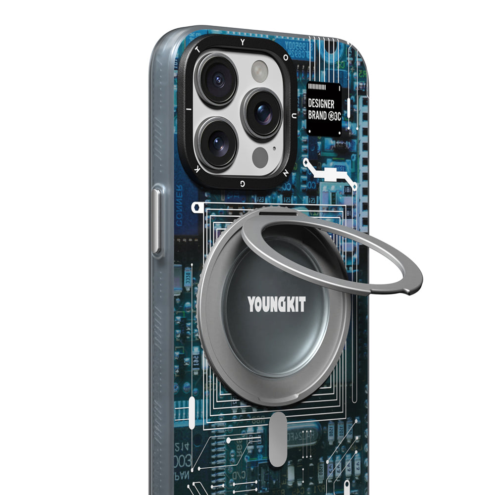 Apple iPhone 14 Pro Max Kılıf Magsafe Şarj Özellikli Youngkit 360° Standlı Technology Serisi Kapak Mavi