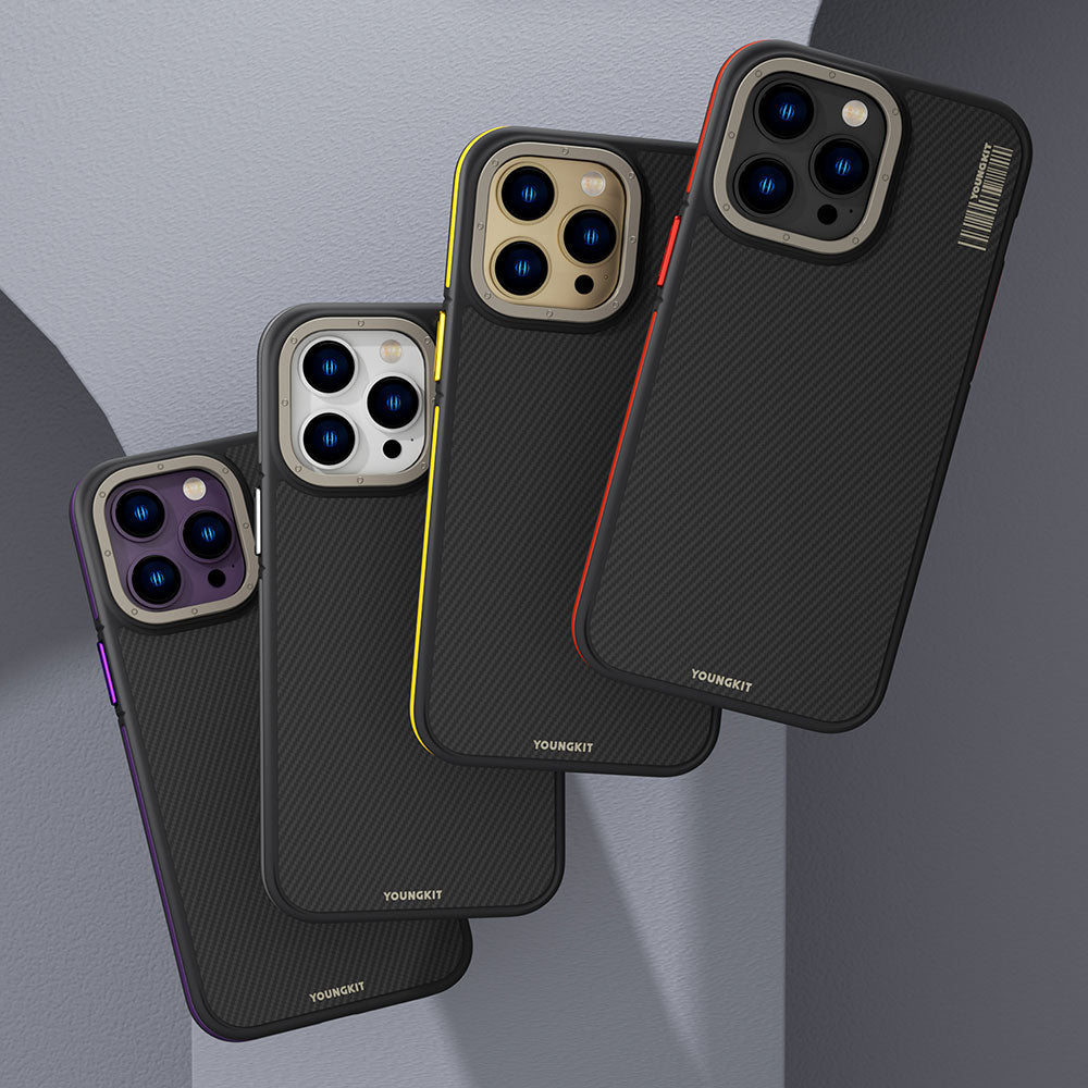 Apple iPhone 14 Pro Max Kılıf Magsafe Şarj Özellikli YoungKit 600D Kevlar Kapak Sarı