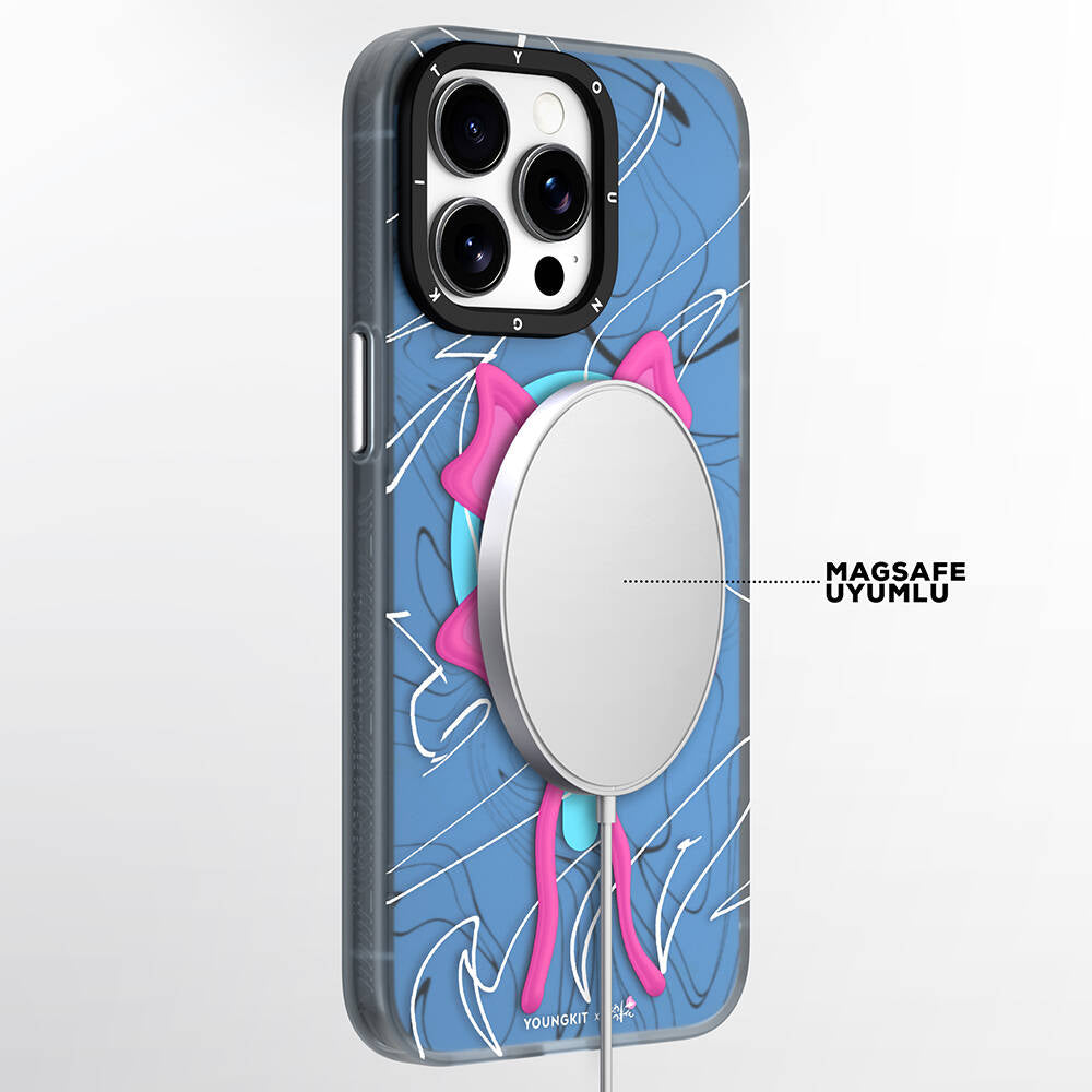 Apple iPhone 14 Pro Max Kılıf Magsafe Şarj Özellikli Youngkit Anti-Trend Serisi Kapak Mavi