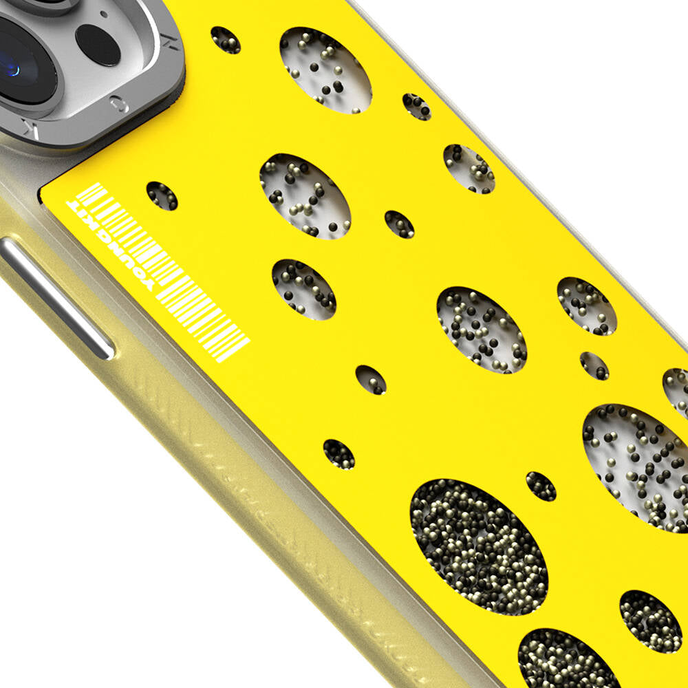 Apple iPhone 14 Pro Max Kılıf Magsafe Şarj Özellikli Youngkit Quicksand Beads Serisi Kapak Sarı