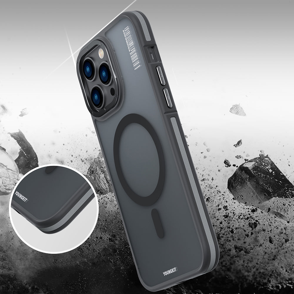 Apple iPhone 14 Pro Max Kılıf Magsafe Şarj Özellikli Youngkit Rock Sand Serisi Kapak Mavi