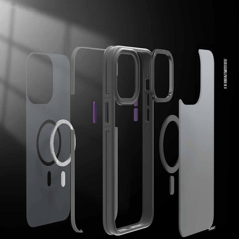 Apple iPhone 14 Pro Max Kılıf Magsafe Şarj Özellikli Youngkit Rock Sand Serisi Kapak Gri