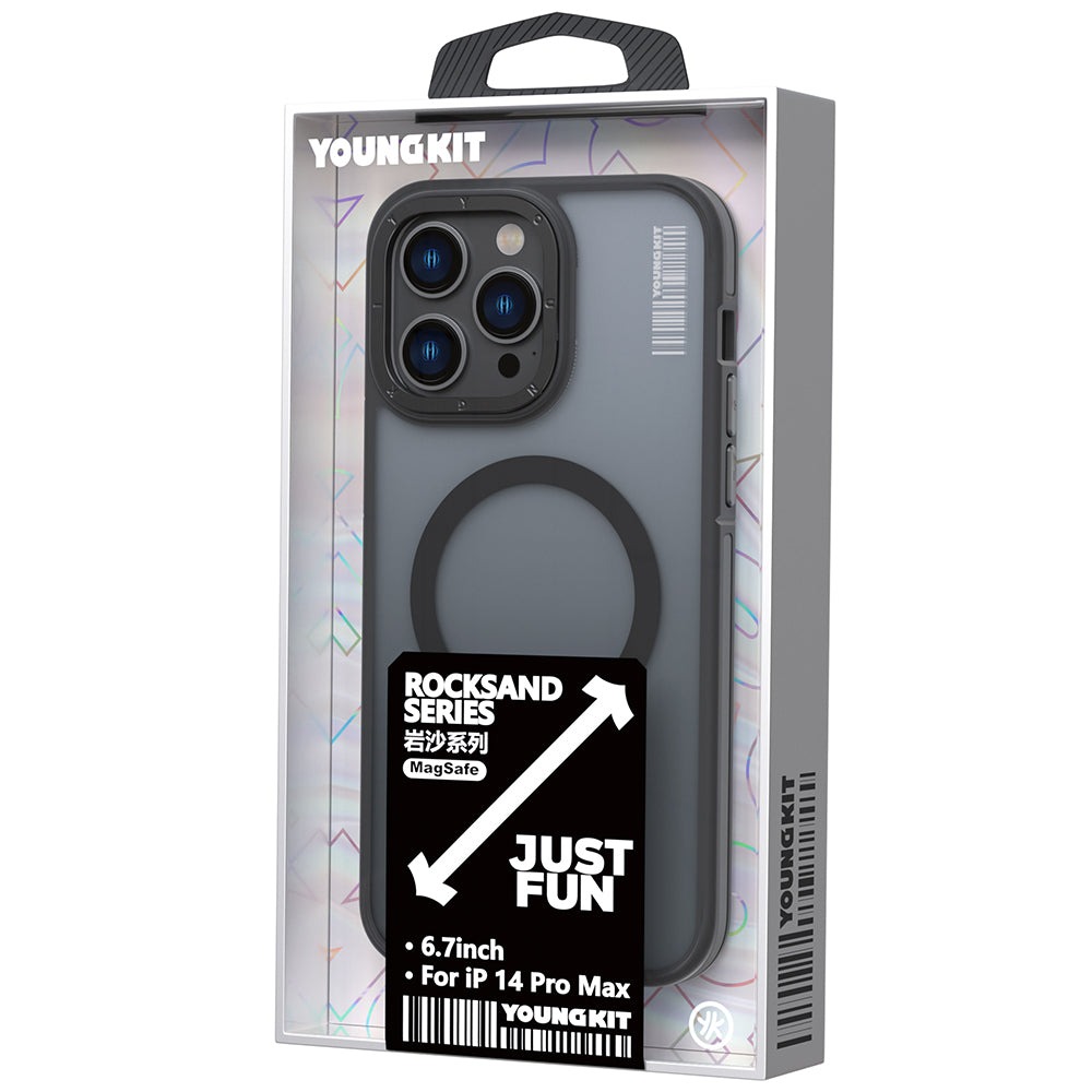 Apple iPhone 14 Pro Max Kılıf Magsafe Şarj Özellikli Youngkit Rock Sand Serisi Kapak Siyah