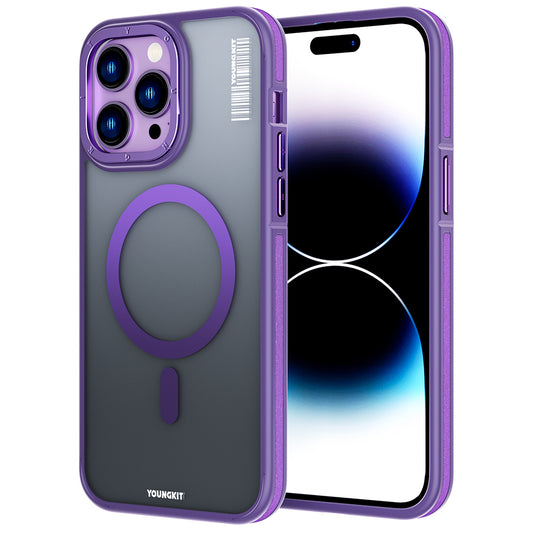 Apple iPhone 14 Pro Max Kılıf Magsafe Şarj Özellikli Youngkit Rock Sand Serisi Kapak Derin Mor