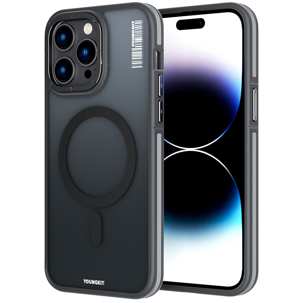 Apple iPhone 14 Pro Max Kılıf Magsafe Şarj Özellikli Youngkit Rock Sand Serisi Kapak Siyah