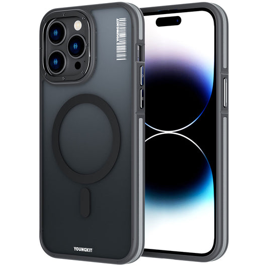 Apple iPhone 14 Pro Max Kılıf Magsafe Şarj Özellikli Youngkit Rock Sand Serisi Kapak Siyah