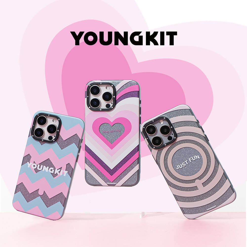 Apple iPhone 14 Pro Max Kılıf Magsafe Şarj Özellikli Youngkit Star Dazzle Serisi Kapak Pembe