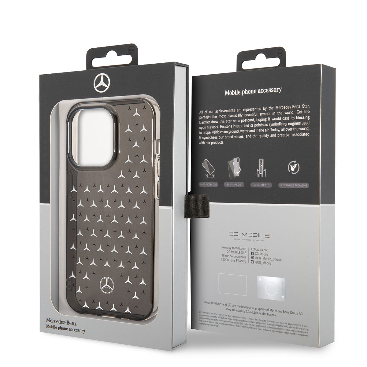 Apple iPhone 14 Pro Max Kılıf Mercedes Benz Çift Katmanlı Yıldız Desenli Dizayn Kapak Siyah-Gümüş