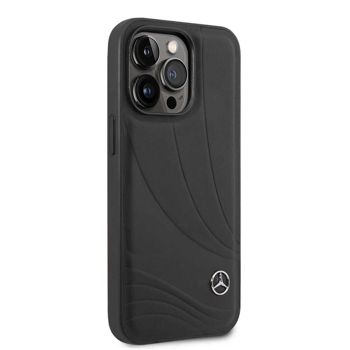 Apple iPhone 14 Pro Max Kılıf Mercedes Benz Hakiki Deri Yeni Dalga III Dizayn Kapak Siyah