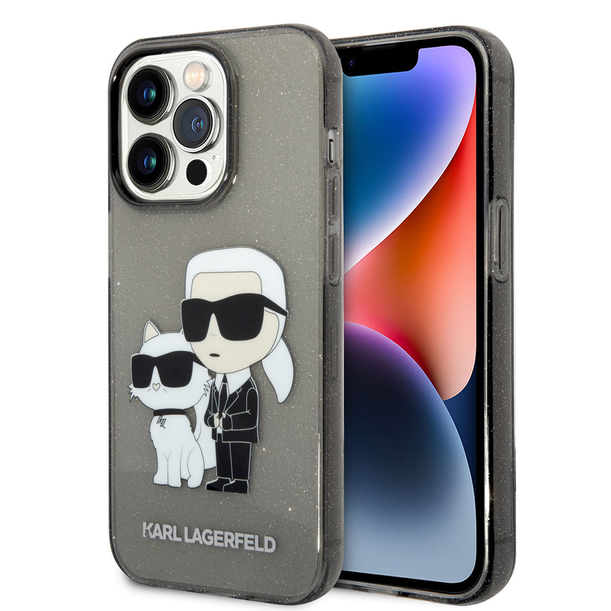 Apple iPhone 14 Pro Max Kılıf Karl Lagerfeld Transparan Simli K&C Dizayn Kapak Renksiz