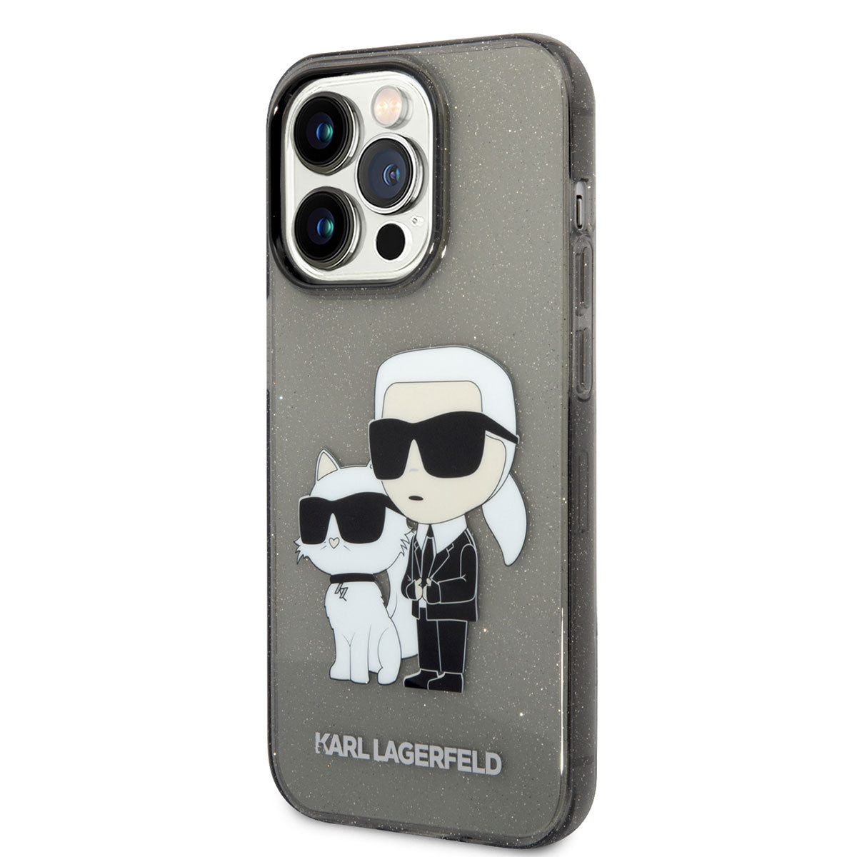 Apple iPhone 14 Pro Max Kılıf Karl Lagerfeld Transparan Simli K&C Dizayn Kapak Siyah