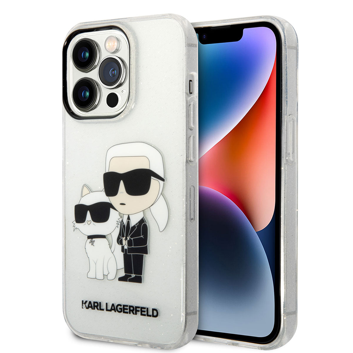Apple iPhone 14 Pro Max Kılıf Karl Lagerfeld Transparan Simli K&C Dizayn Kapak Siyah