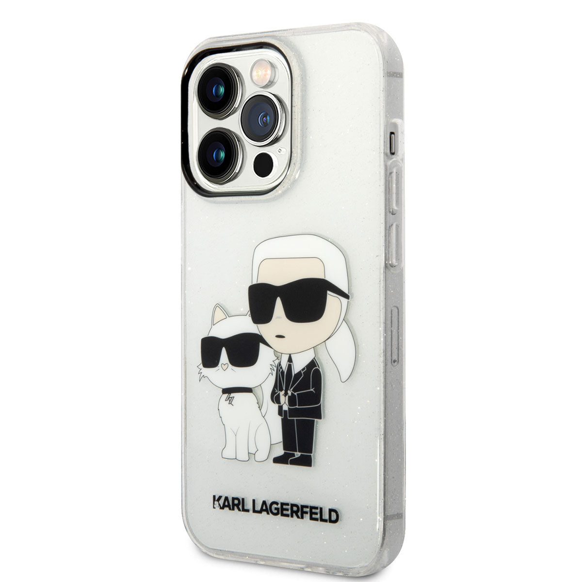 Apple iPhone 14 Pro Max Kılıf Karl Lagerfeld Transparan Simli K&C Dizayn Kapak Siyah