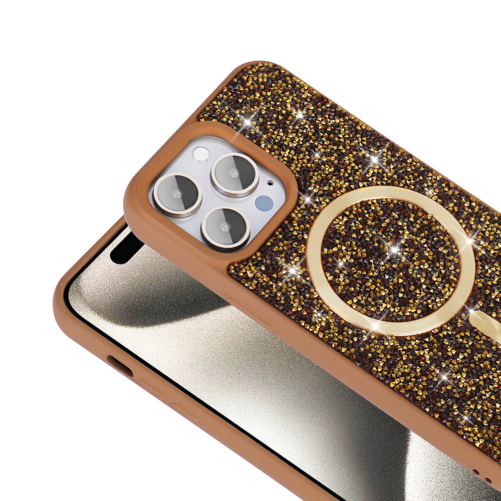 Apple iPhone 14 Pro Max Kılıf Pırlanta Tasarımlı M-safe Şarj Özellikli Zore Mozaik Silikon Kapak Titanyum-Gri