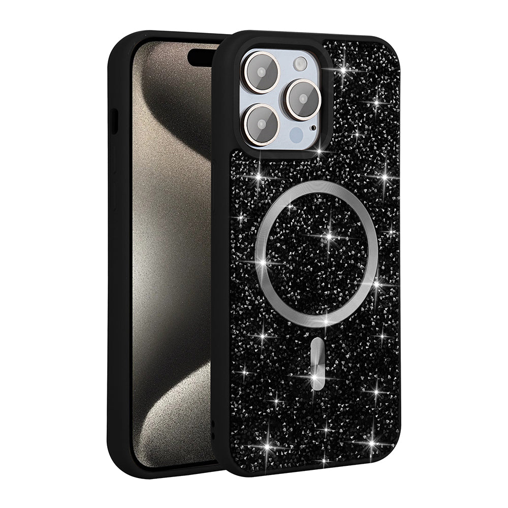 Apple iPhone 14 Pro Max Kılıf Pırlanta Tasarımlı M-safe Şarj Özellikli Zore Mozaik Silikon Kapak Titanyum-Gri