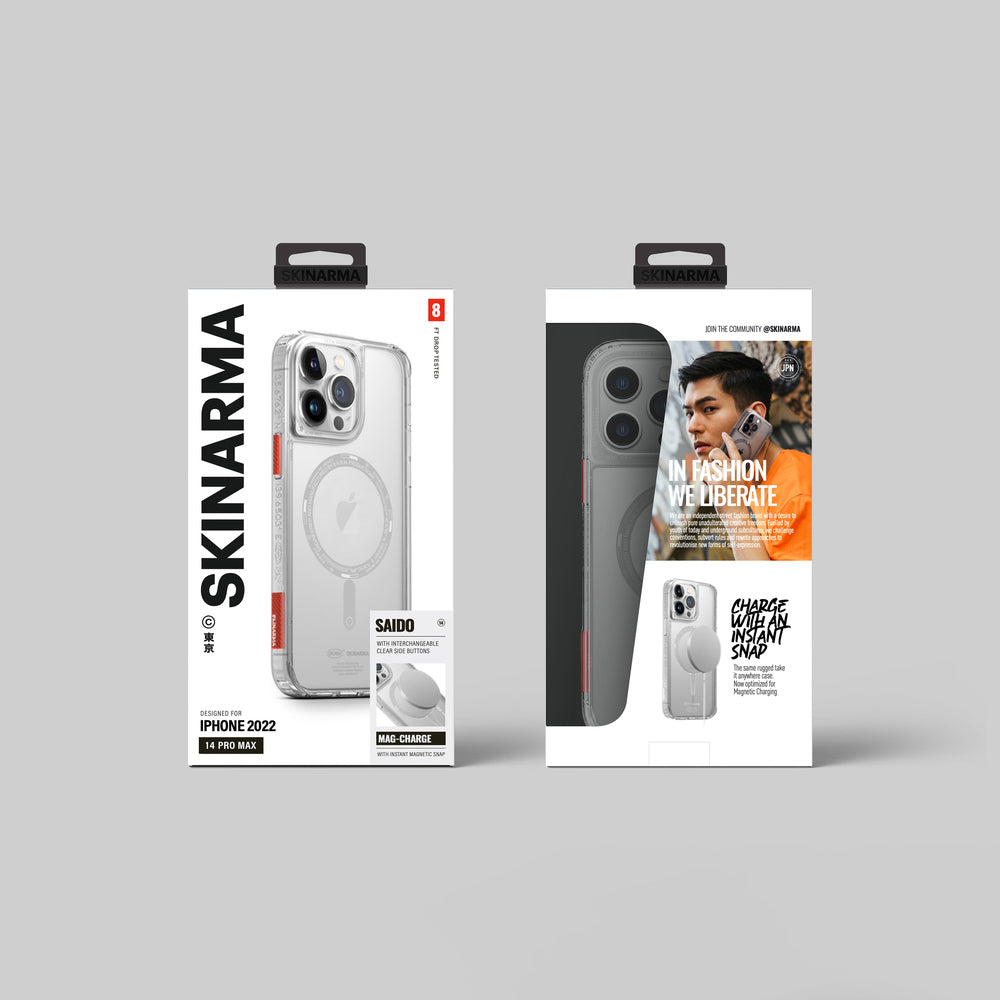 Apple iPhone 14 Pro Max Kılıf SkinArma Şeffaf Airbag Tasarımlı Magsafe Şarj Özellikli Saido Kapak Füme