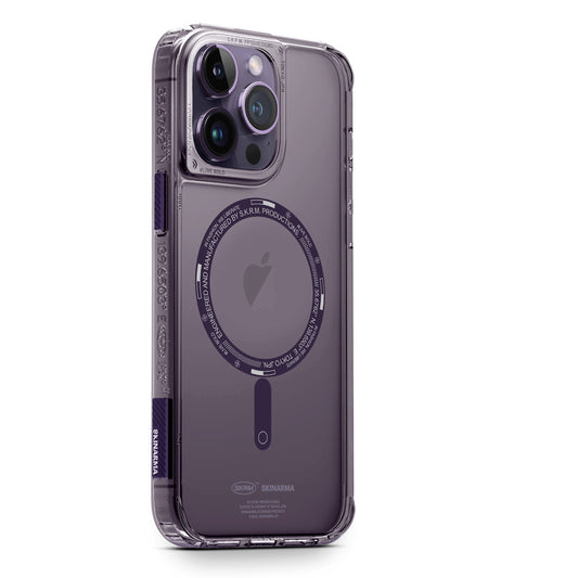 Apple iPhone 14 Pro Max Kılıf SkinArma Şeffaf Airbag Tasarımlı Magsafe Şarj Özellikli Saido Kapak Mor