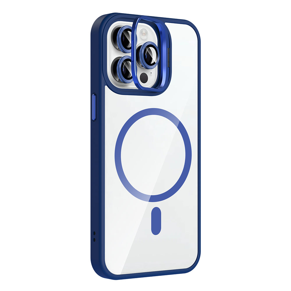 Apple iPhone 14 Pro Max Kılıf Standlı ve Kamera Lens Hediyeli M-Safe Şarj Özellikli Zore Etro Kapak Pembe