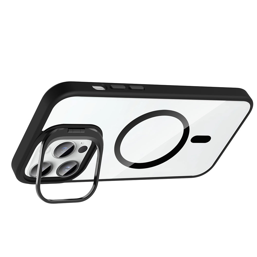 Apple iPhone 14 Pro Max Kılıf Standlı ve Kamera Lens Hediyeli M-Safe Şarj Özellikli Zore Etro Kapak Derin Mor