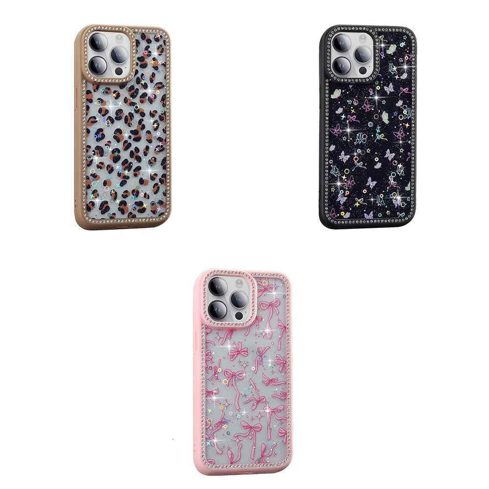 Apple iPhone 14 Pro Max Kılıf Taşlı ve Simli Tasarım Zore Azra Kapak Pembe