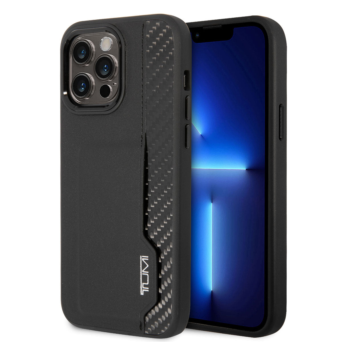 Apple iPhone 14 Pro Max Kılıf TUMI Deri Ve Hakiki Alüminyum Kartlıklı Dizayn Kapak Siyah