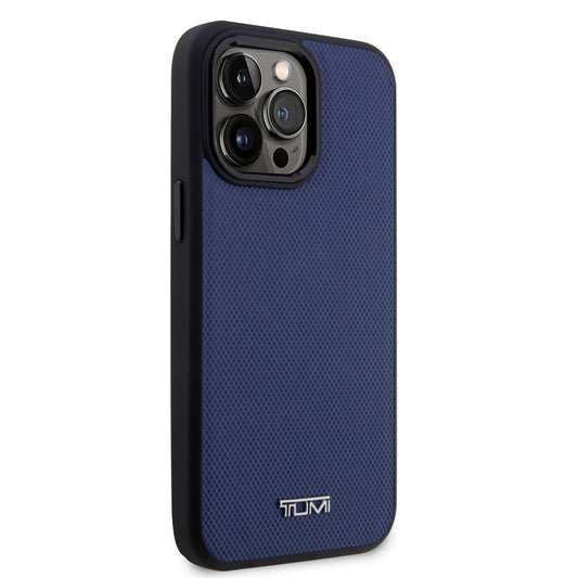 Apple iPhone 14 Pro Max Kılıf TUMI Magsafe Şarj Özellikli Deri Noktalı Dizayn Kapak Mavi
