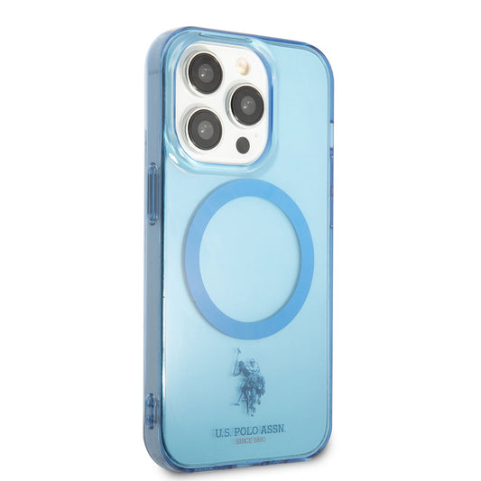 Apple iPhone 14 Pro Max Kılıf U.S. POLO ASSN. Magsafe Şarj Özellikli Transparan Tasarım Kapak Mavi