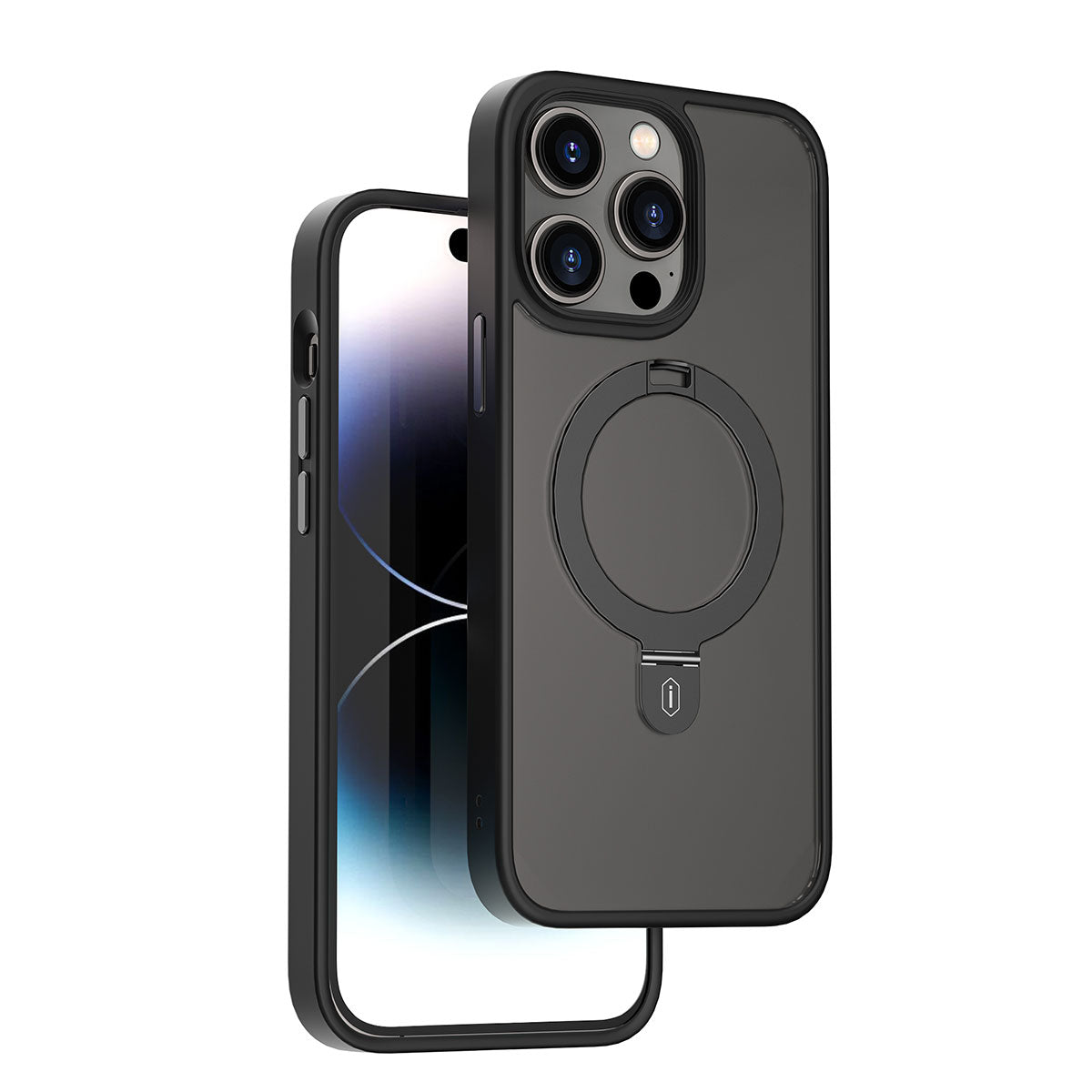 Apple iPhone 14 Pro Max Kılıf Wiwu ZMM-010 Magsafe Şarj Özellikli Parmak İzi Bırakmayan Mat Transparan Standlı Kapak Derin Mor