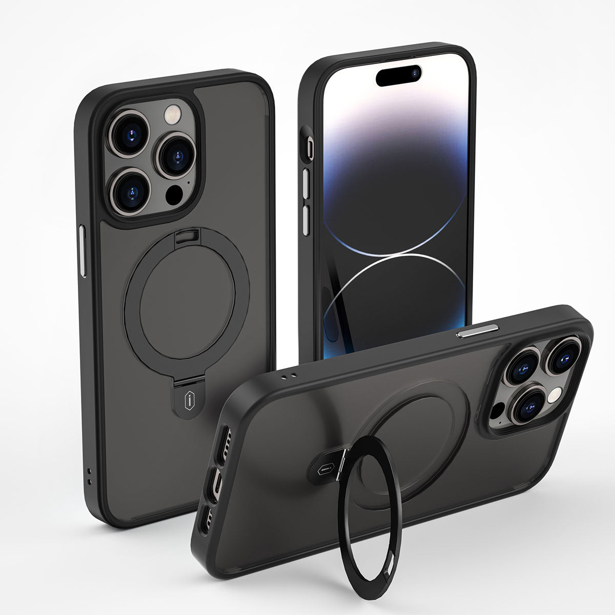 Apple iPhone 14 Pro Max Kılıf Wiwu ZMM-010 Magsafe Şarj Özellikli Parmak İzi Bırakmayan Mat Transparan Standlı Kapak Siyah