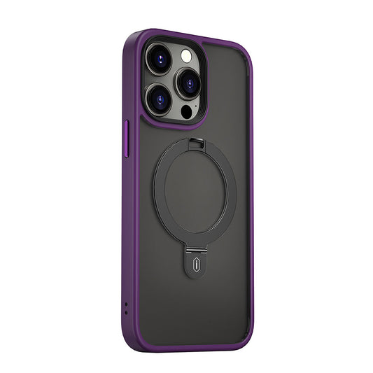 Apple iPhone 14 Pro Max Kılıf Wiwu ZMM-010 Magsafe Şarj Özellikli Parmak İzi Bırakmayan Mat Transparan Standlı Kapak Derin Mor