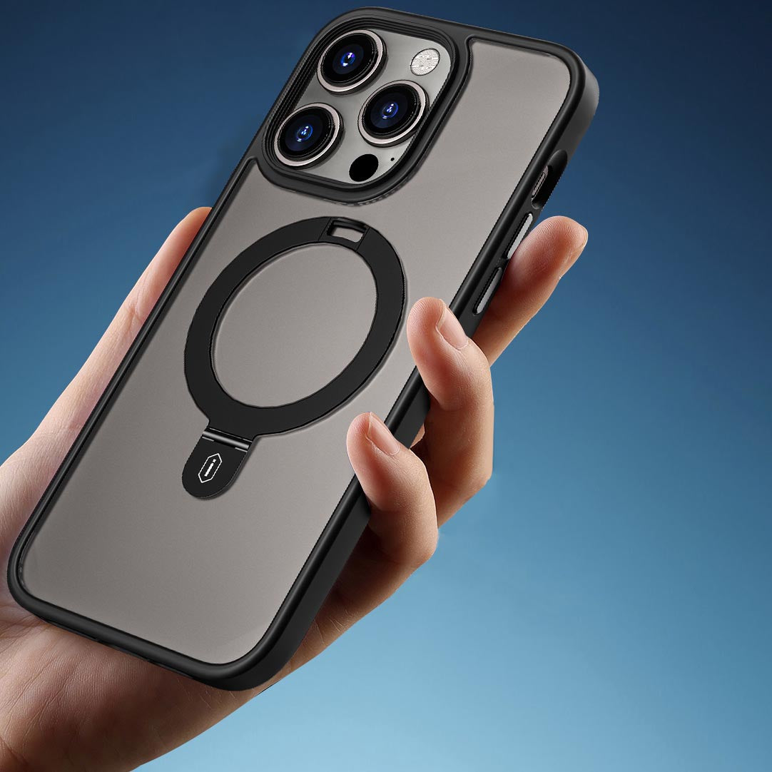 Apple iPhone 14 Pro Max Kılıf Wiwu ZMM-010 Magsafe Şarj Özellikli Parmak İzi Bırakmayan Mat Transparan Standlı Kapak Siyah