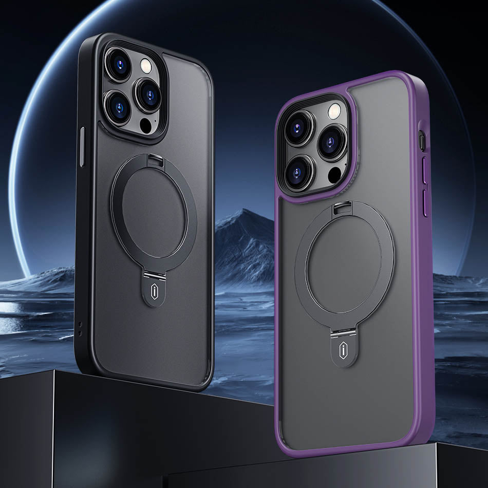 Apple iPhone 14 Pro Max Kılıf Wiwu ZMM-010 Magsafe Şarj Özellikli Parmak İzi Bırakmayan Mat Transparan Standlı Kapak Siyah