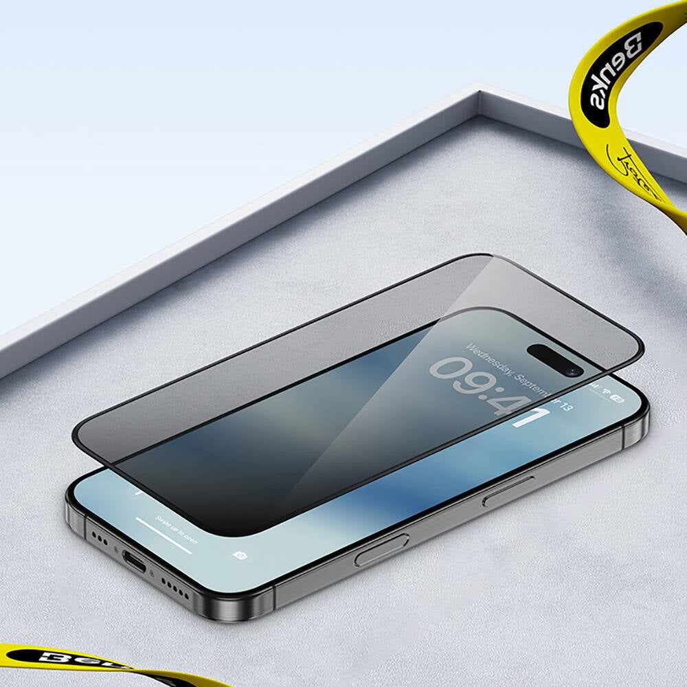 Apple iPhone 15 Benks Ultra Shield 0.4mm Privacy Ekran Koruyucu + Kolay Uygulama Aparatlı Siyah