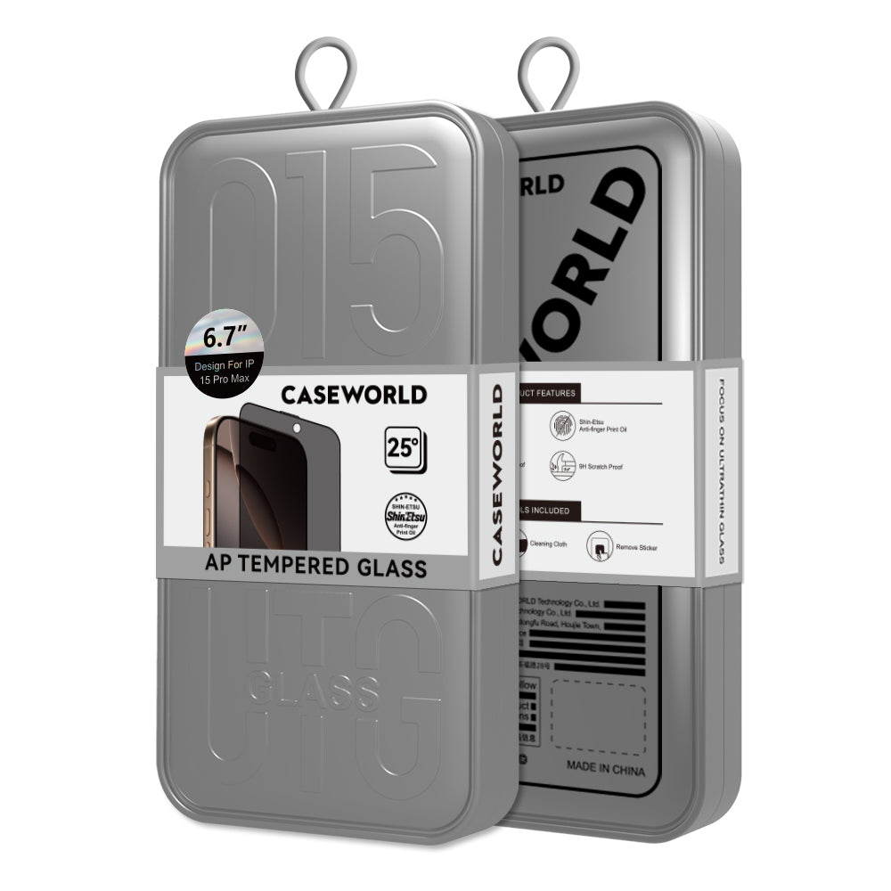 Apple iPhone 15 CaseWorld 0.25mm Privacy 3D Temperli Cam Ekran Koruyucu + Uygulama Aparatlı Siyah