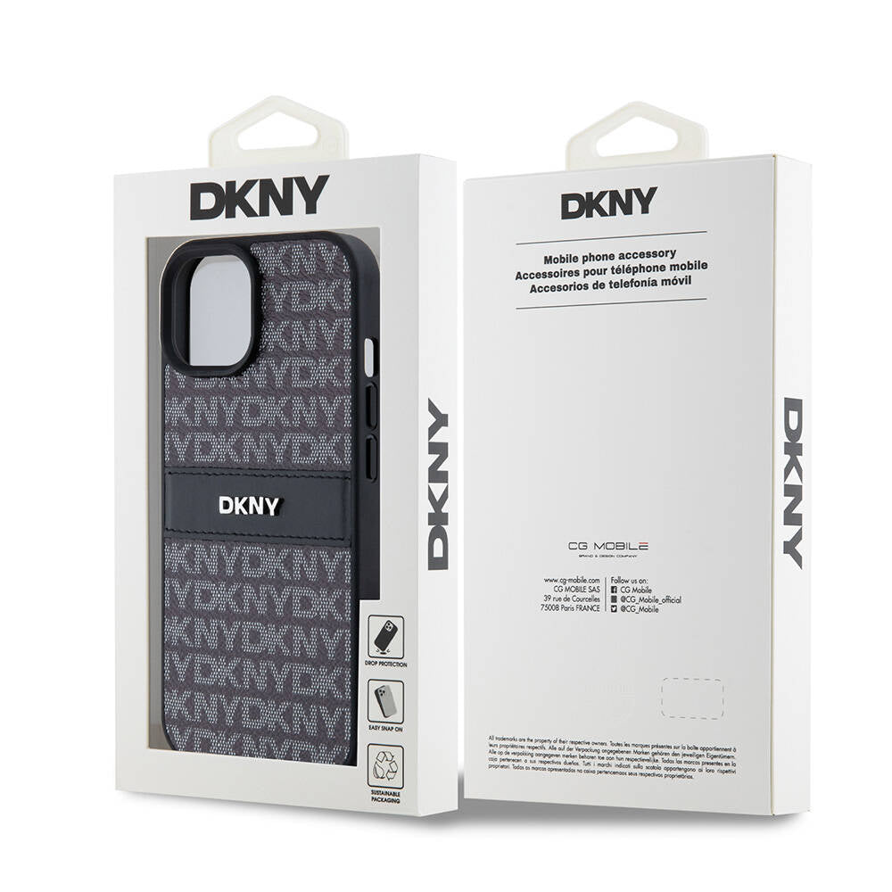 Apple iPhone 15 Kılıf DKNY Orjinal Lisanslı 3D Yazılı Repeat Texture Pattern Kapak Siyah