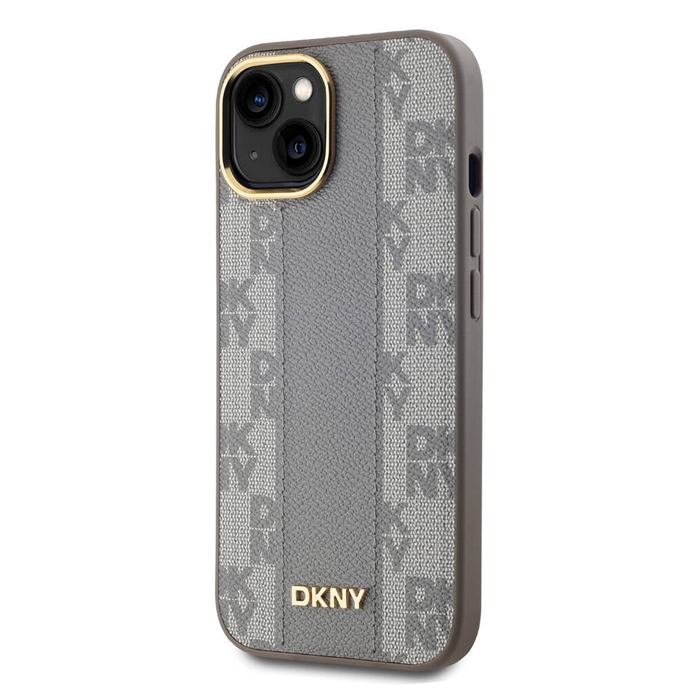 Apple iPhone 15 Kılıf DKNY Orjinal Lisanslı MagSafe Şarj Özellikli 3D Yazılı Checkered Pattern Kapak Siyah