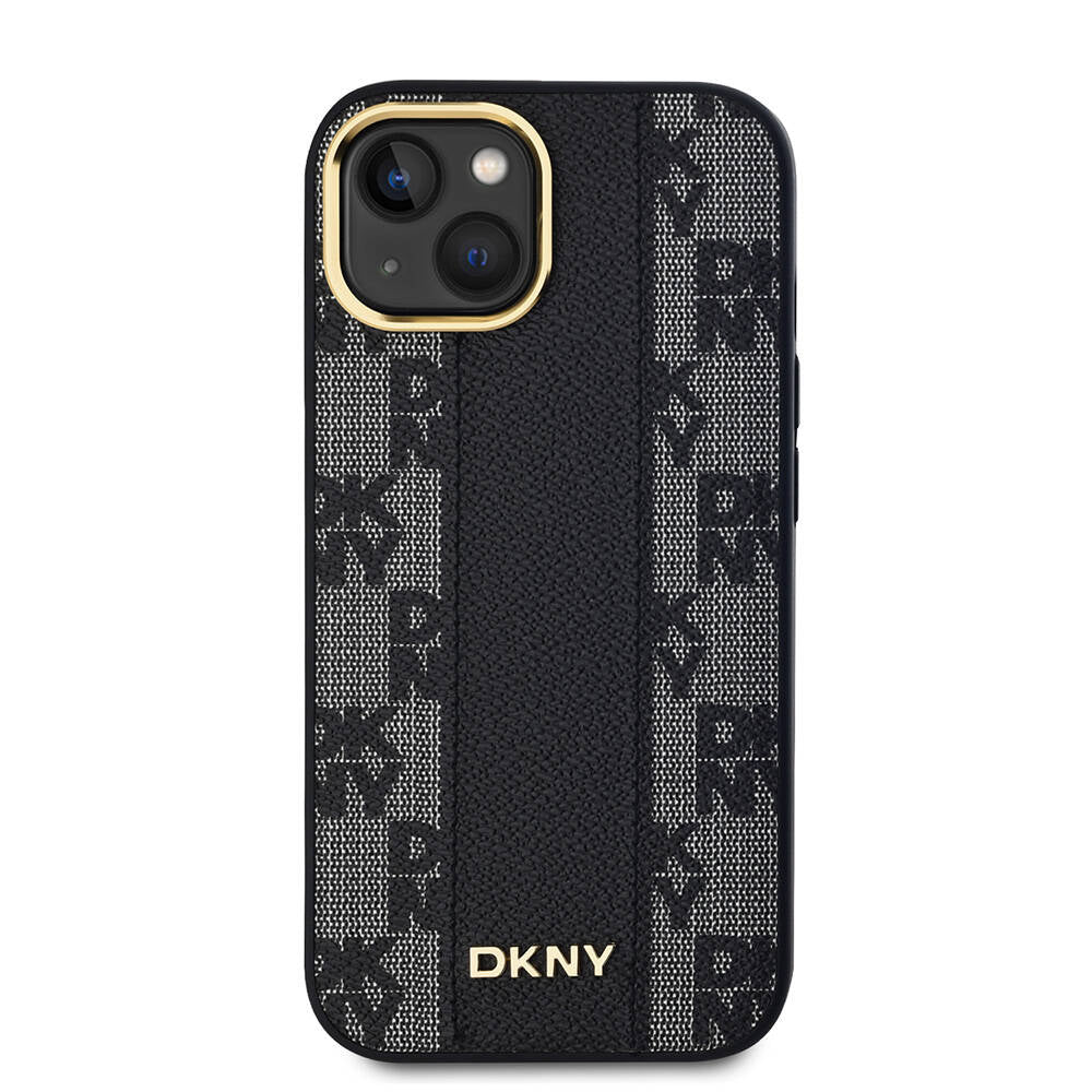 Apple iPhone 15 Kılıf DKNY Orjinal Lisanslı MagSafe Şarj Özellikli 3D Yazılı Checkered Pattern Kapak Siyah