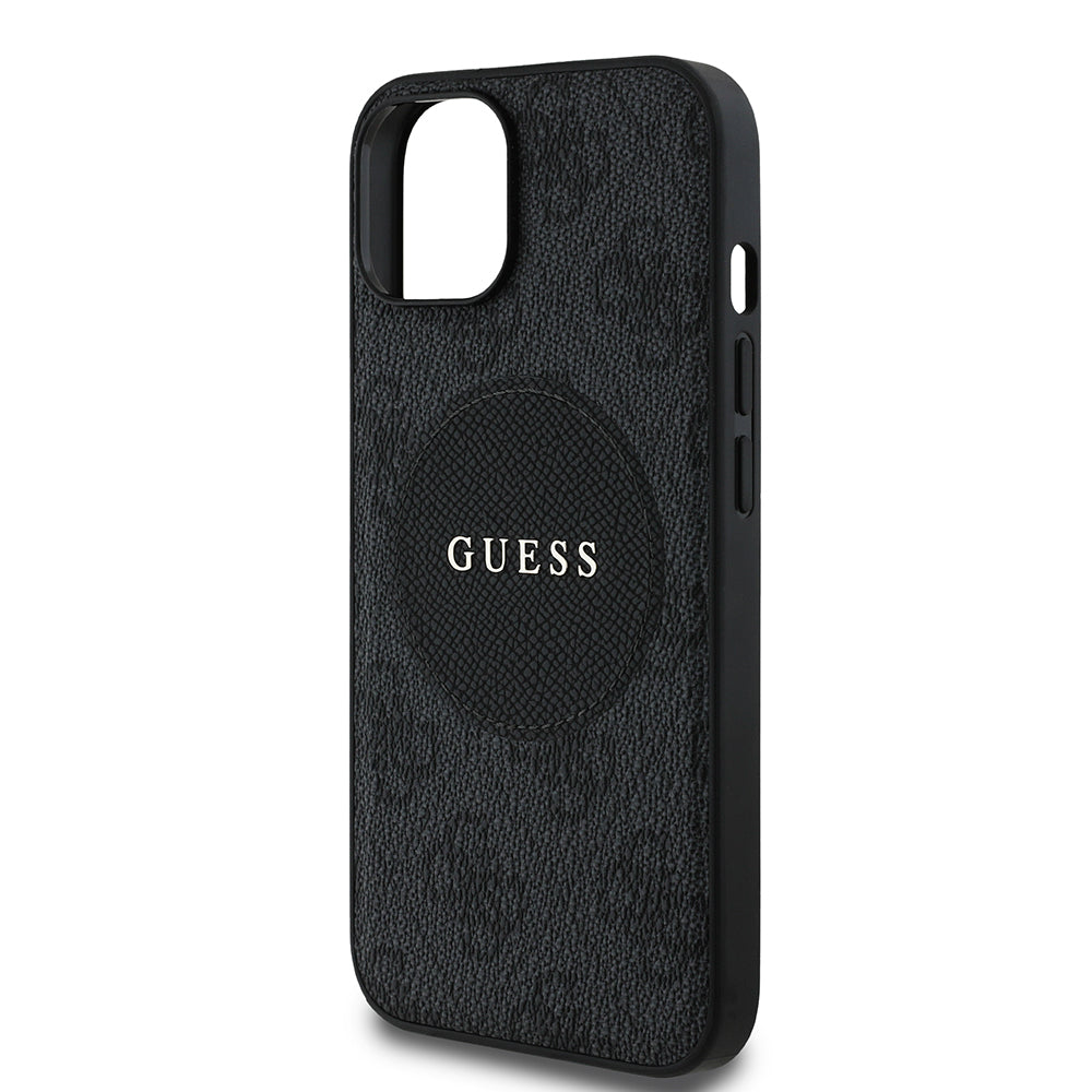 Apple iPhone 15 Kılıf Guess Orjinal Lisanslı M-safe Şarj Özellikli Yazı Logolu Circle Classic Kapak Pembe